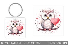 Valentines Owl Keychain. Cute Owl Keychain Sublimation Product Image 1