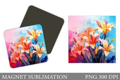 Flowers Square Magnet Design. Flowers Magnet Sublimation Product Image 1
