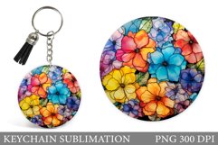 Flowers Keychain Design. Flowers Round Keychain Template Product Image 1