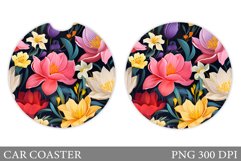 Flowers Car Coaster Design. Summer Car Coaster Sublimation Product Image 1