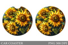 Sunflowers Car Coaster Sublimation. Flowers Coaster Design Product Image 1