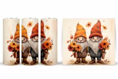 Fall Gnome Tumbler Sublimation. Gnome Flowers Tumbler Design Product Image 2