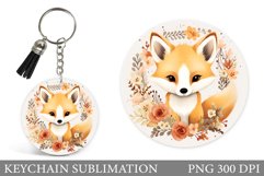 Fox Round Keychain Design. Fox Keychain Sublimation Product Image 1