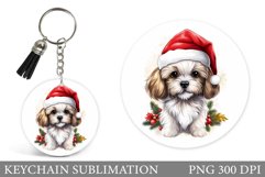 Cute Christmas Dog Keychain. Winter Dog Keychain Sublimation Product Image 1