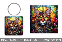 Cat Keychain Sublimation. Stained Glass Cat Keychain Design Product Image 1