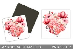 Flowers Heart Magnet. Flowers Magnet Sublimation Product Image 1
