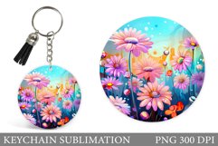 Daisy Flowers Keychain. Flowers Round Keychain Design Product Image 1