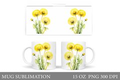 Flowers Mug Sublimation. Dandelions Flowers Mug Wrap Design Product Image 1