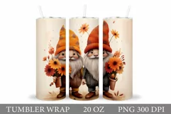 Fall Gnome Tumbler Sublimation. Gnome Flowers Tumbler Design Product Image 1