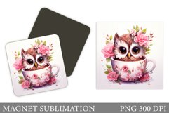 Cute Owl Magnet. Owl In Mug Magnet Sublimation Product Image 1