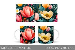 Flowers Mug Sublimation. 3D Flowers Mug Wrap Design Product Image 1