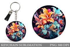 Flowers Keychain Design. Floral Keychain Sublimation Product Image 1