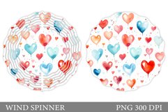 Watercolor Hearts Wind Spinner. Colorful Hearts Wind Spinner Product Image 1