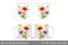 Flowers Mug Sublimation. Wildflowers Mug Design Product Image 1