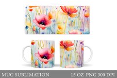 Wildflowers Mug Sublimation. Flowers Mug Wrap Design Product Image 1