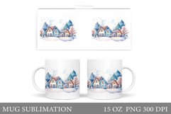 Winter Houses Mug Sublimation. Winter Mug Wrap Design Product Image 1