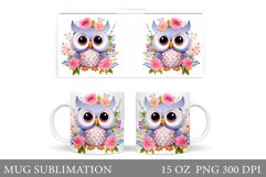 Cute Owl Mug Sublimation. Owl Flowers Mug Wrap Design Product Image 1