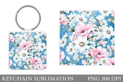 Flowers Keychain Sublimation. Square Keychain Flowers Product Image 1