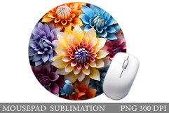3D Flowers Mouse Pad Design. Flowers Round Mouse Pad Product Image 1