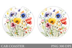 Wildflowers Car Coaster Sublimation. Flowers Car Coaster Product Image 1