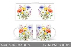 Flowers Mug Wrap Design. Wildflowers Mug Sublimation Product Image 1