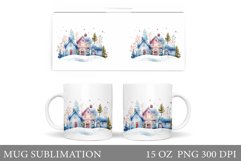 Winter Mug Wrap Sublimation. Winter Houses Mug Design Product Image 1