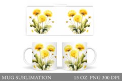 Dandelions Flowers Mug Sublimation. Flowers Mug Wrap Design Product Image 1
