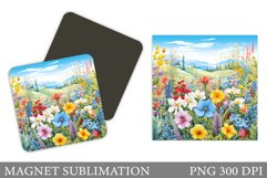Flowers Square Magnet Design. Wildflowers Magnet Sublimation Product Image 1