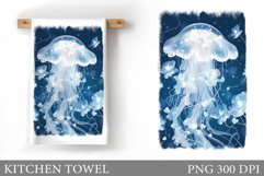 Jellyfish Kitchen Towel. Sea Kitchen Towel Design Product Image 1