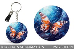 Butterfly Round Keychain. Butterfly Keychain Sublimation Product Image 1