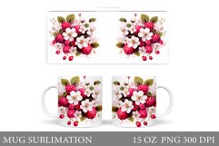 Berries Mug Sublimation. Flowers Mug Wrap Design Product Image 1