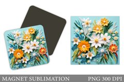 3D Flowers Magnet Design. Paper Flowers Square Magnet Product Image 1