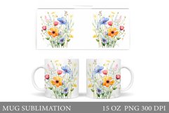 Flowers Mug Wrap Design. Wildflowers Mug Sublimation Product Image 1
