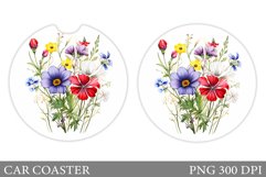 Wildflowers Car Coaster Sublimation. Flowers Car Coaster Product Image 1