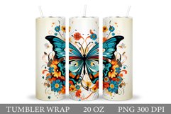 Butterfly Tumbler Design. Flowers Tumbler Sublimation Product Image 1