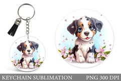 Cute Dog Keychain Sublimation. Round Keychain Dog Design Product Image 1