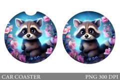 Cute Raccoon Car Coaster. Raccoon Flowers Car Coaster Product Image 1