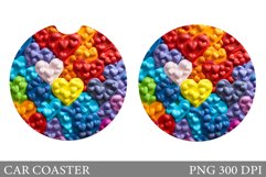 Hearts Car Coaster Sublimation. Colourful Hearts Car Coaster Product Image 1