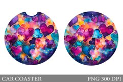 Alcohol Ink Hearts Car Coaster. Colourful Hearts Car Coaster Product Image 1