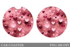 Hearts Car Coaster Sublimation. Shimmer Hearts Car Coaster Product Image 1