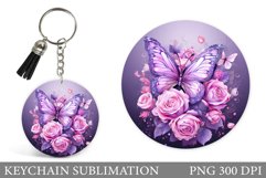 Butterfly Keychain Design. Round Keychain Flowers Product Image 1