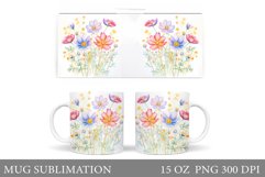 Wildflowers Mug Sublimation. Flowers Mug Wrap Design Product Image 1