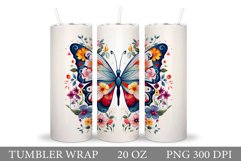 Butterfly Tumbler Sublimation. Flowers Tumbler Wrap Design Product Image 1