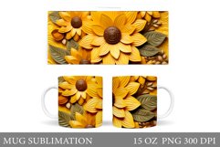 3D Flowers Mug Sublimation. Flowers Mug Wrap Design Product Image 1