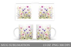 Wildflowers Mug Sublimation. Flowers Mug Wrap Design Product Image 1