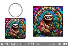 Sloth Keychain Sublimation. Stained Glass Sloth Keychain Product Image 1
