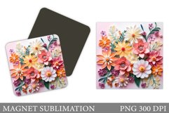 3D Flowers Magnet Design. Quilling Flowers Magnet Template Product Image 1