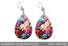 Flowers Earring Sublimation. Teardrop Earring Flowers Design Product Image 1