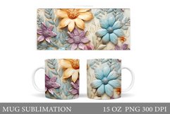 3D Flowers Mug Sublimation. Summer Mug Wrap Design Product Image 1
