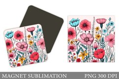 Flowers Square Magnet. Boho Wildflowers Magnet Sublimation Product Image 1